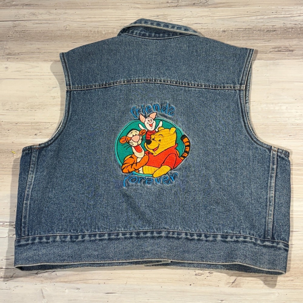 MICKEY INC WOMEN'S Sz M FRIENDS FOREVER POOH, PIGLET, & TIGGER DENIM VEST PIN